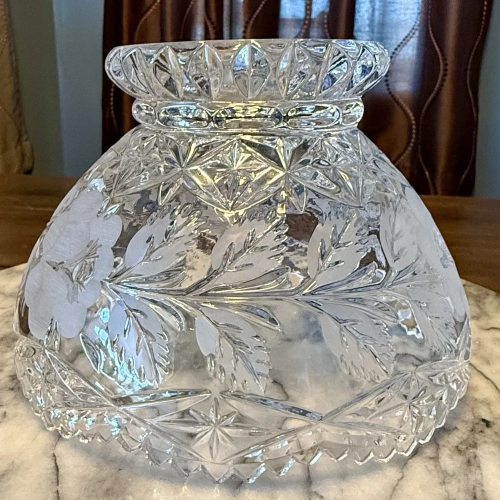 VTG Lead Crystal Clear Industries MCM Sawtooth Rim Rose Pedestal Bowl Candy Dish
